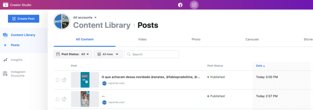 Schedule instagram posts on Facebook Creator Studio