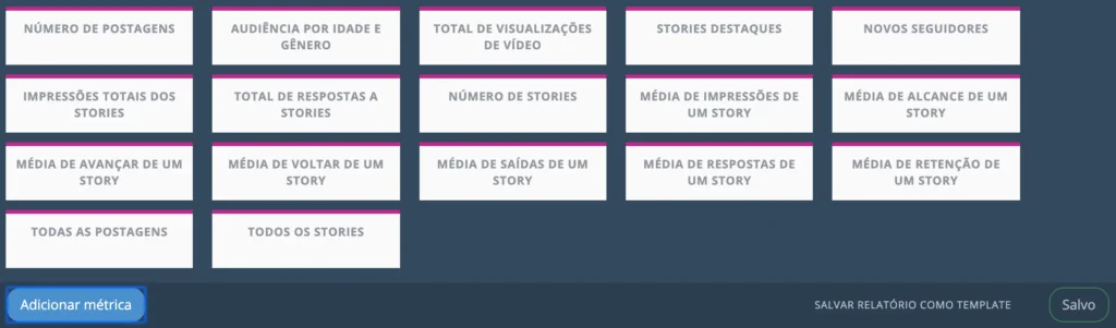 adicionar metricas stories