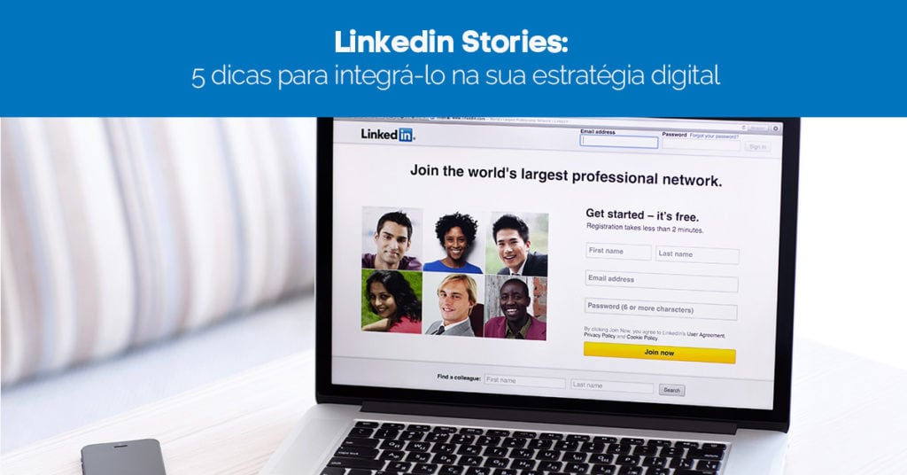 Tela de computador aberta no LinkedIn Stories