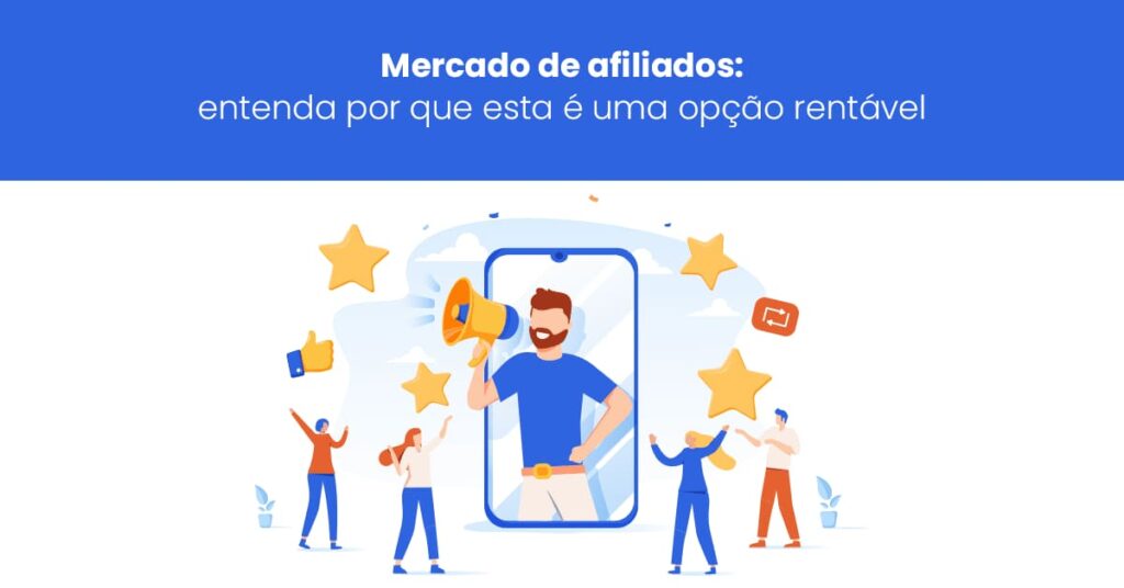 lustração de pessoas comemorando, representando o mercado de afiliados e sua rentabilidade