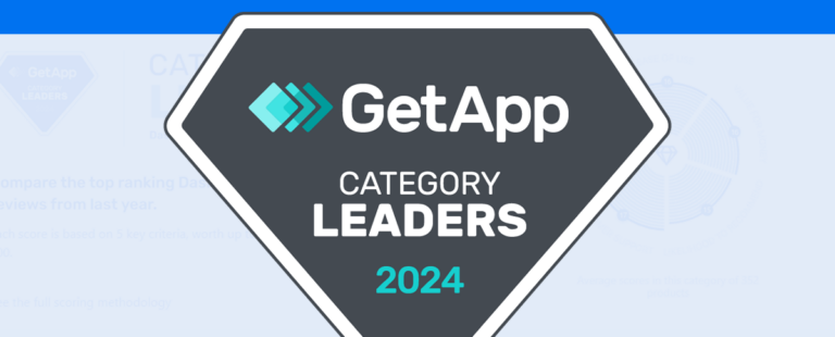 Imagem mostra um selo com as palavras Get App e Category Leaders 2024. Em cima, esta escrito: Reportei é TOP 1 mundial em relatórios e dashboards