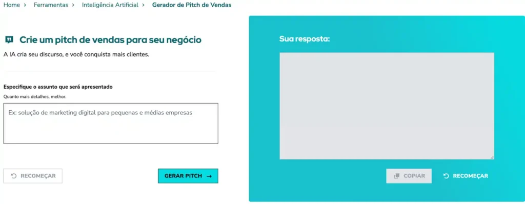 IA nas vendas: pitch de vendas Tela do Pitch de Vendas da RD, exemplificando a IA nas vendas