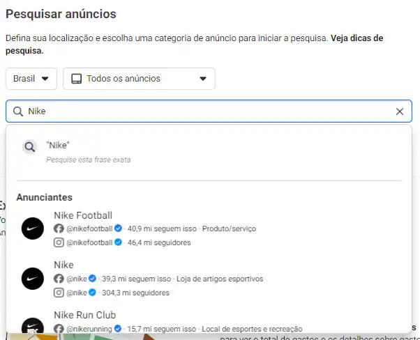 Pesquisa de anúncios na Biblioteca de Anúncios Meta Imagem da pesquisa de anúncios na Biblioteca de Anúncios Meta