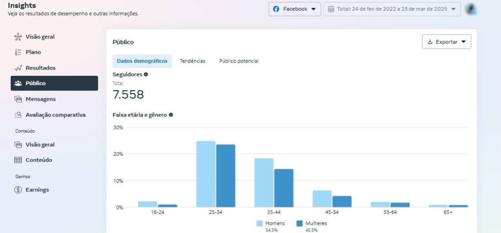 Painel do Audience Insights do Facebook