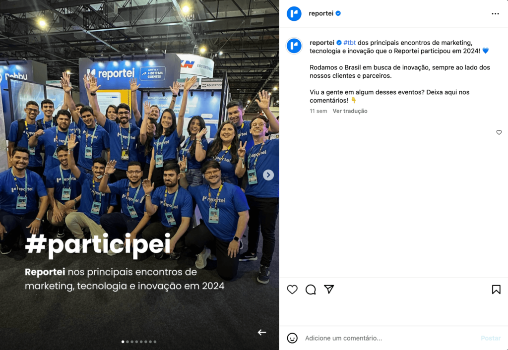 Exemplo "do Story pro feed" com post do Reportei sobre os eventos em que a empresa esteve presente.