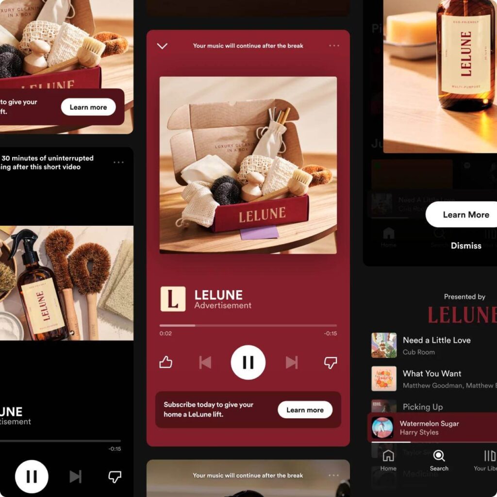 Exemplos de anúncios no Spotify Ads