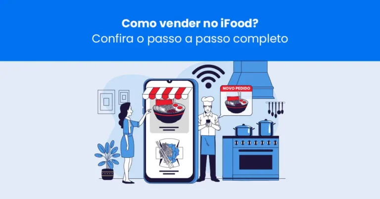 Mulher interagindo com um celular exibindo um restaurante virtual, conceito de como vender no iFood passo a passo