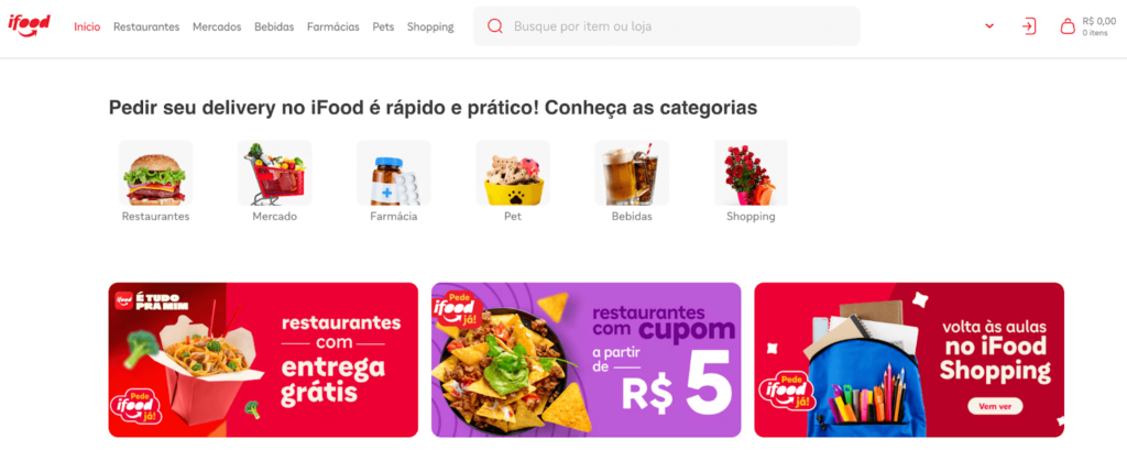 Página inicial do iFood