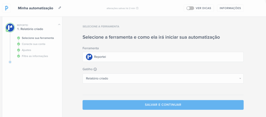 interface pluga integrando reportei