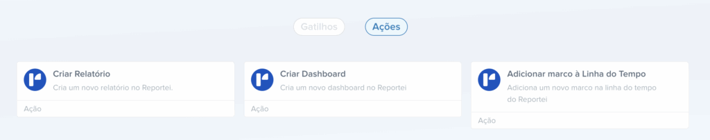 ações disponíveis do Reportei na Pluga