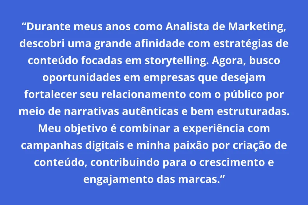 Bloco de texto com exemplo de resumo profissional com foco em objetivos de carreira