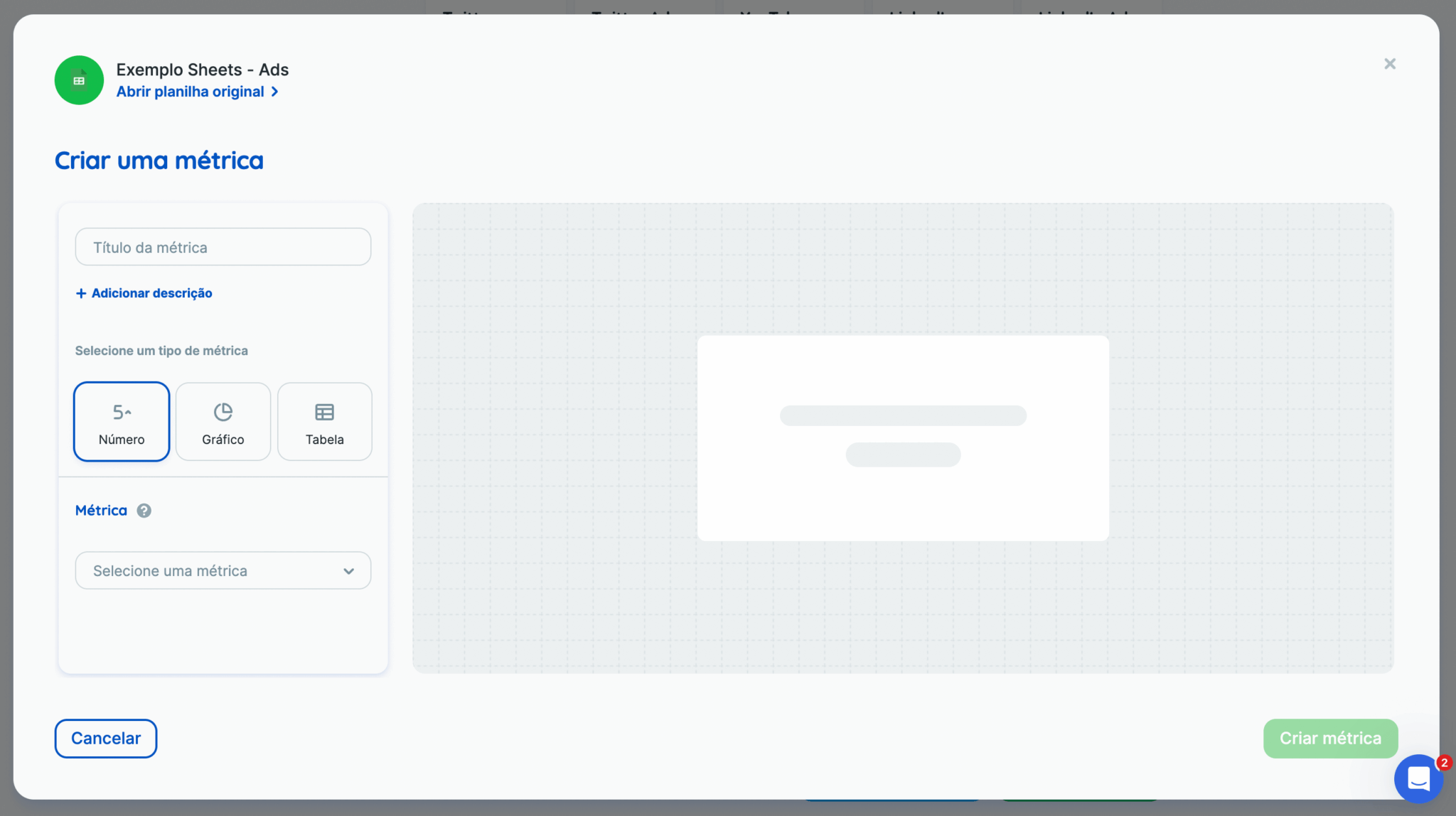 Criação de métricas no relatório