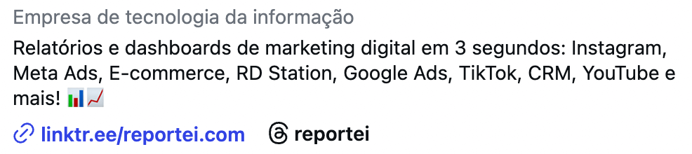 Descrição da bio do perfil do Reportei