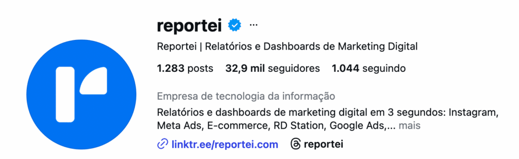 Exemplo de SEO para Instagram no perfil do Reportei