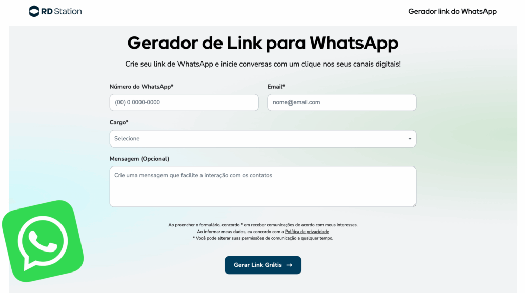 gerador de link do WhatsApp RD Station