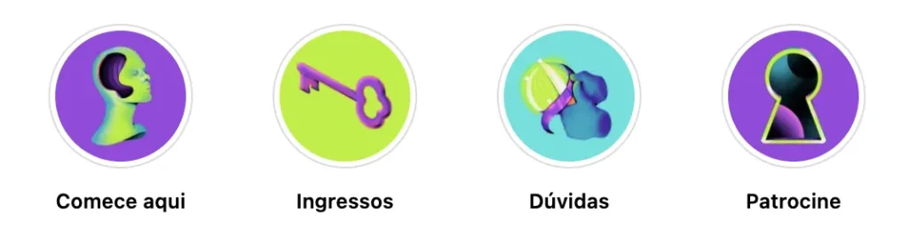 Exemplos de capas para Destaques do Instagram com ícones personalizados