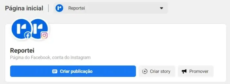 Tela do Meta Business Suite mostrando a integração entre Página do Facebook e conta do Instagram para programar stories