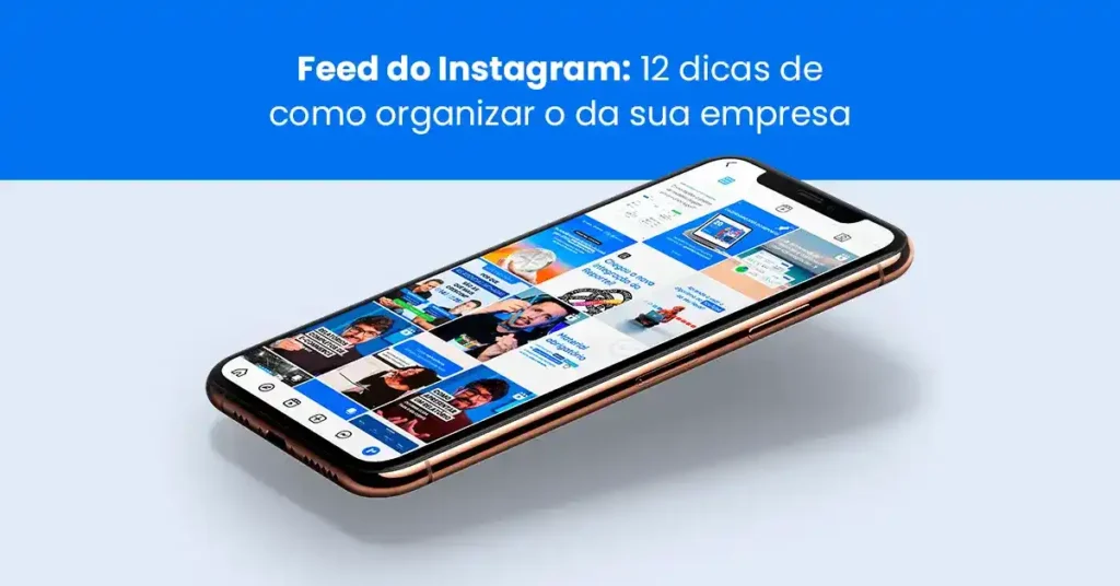 Smartphone exibindo o feed do Instagram com posts organizados para estratégia de conteúdo