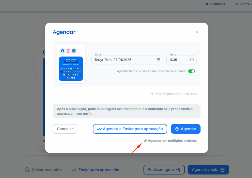 Botão para agendar em múltiplos projetos
