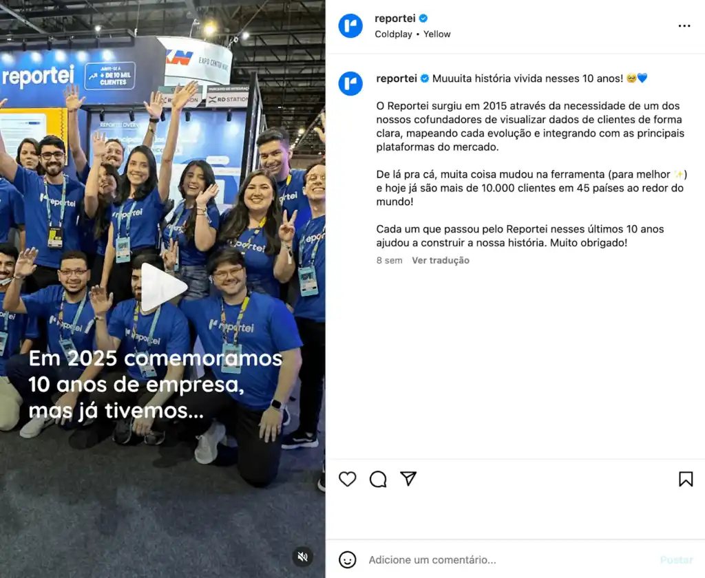 Legenda com storytelling para Instagram Post com storytelling em legenda para Instagram mostrando equipe comemorando resultados