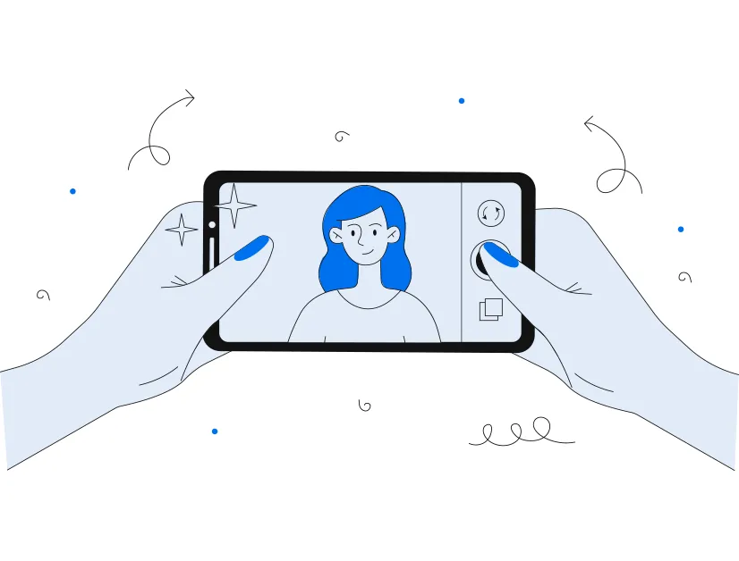 Ilustração de celular com personagem na tela representando POV nas redes sociais