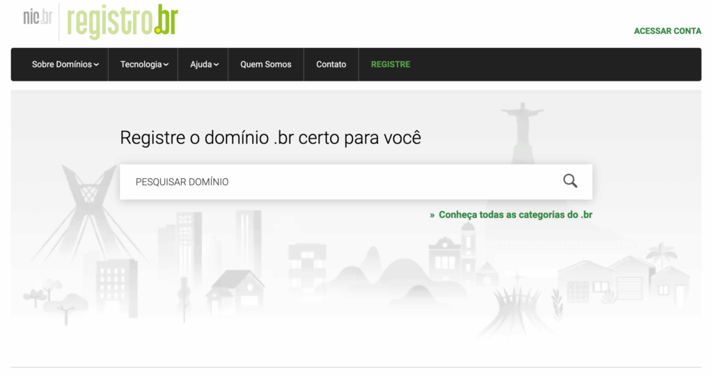 Página inicial do Registro.br 