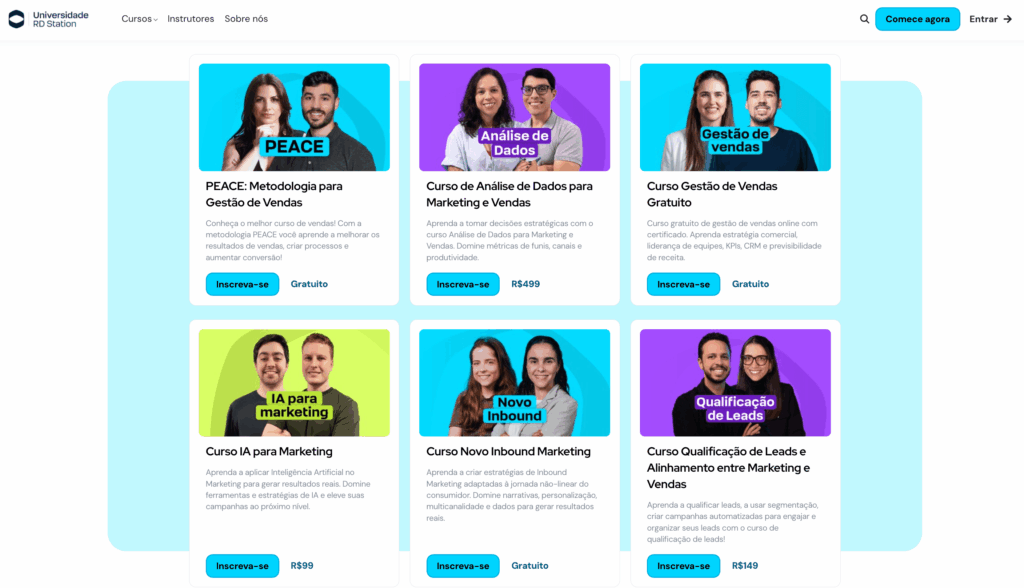 Página inicial da Universidade RD