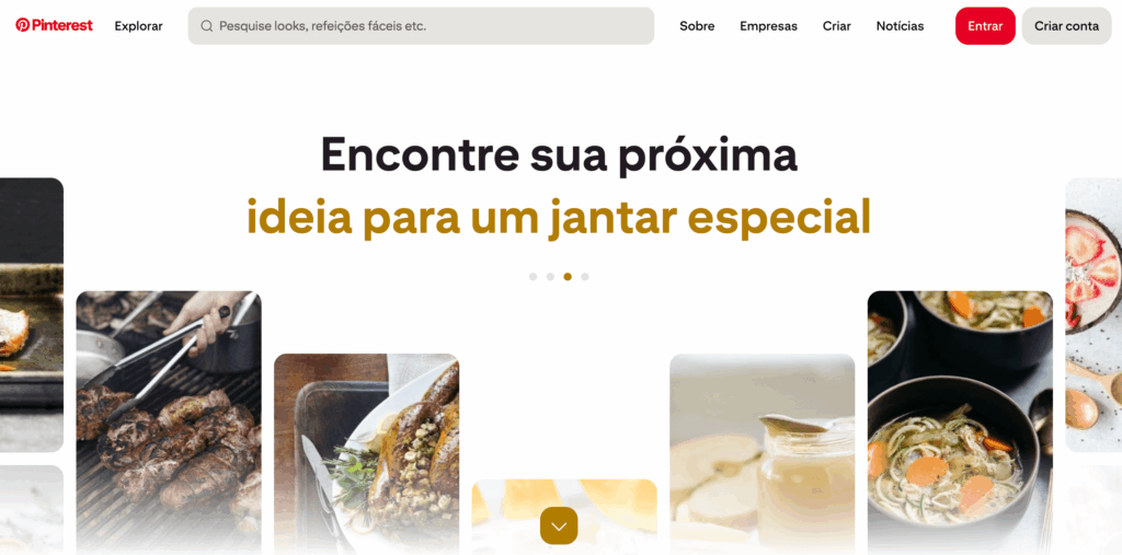 Página inicial do Pinterest para empresas