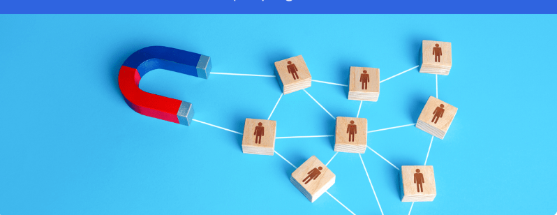Digital marketing clients attracted with a magnet concept, representing strategies to capture high-paying digital marketing clients and grow your business