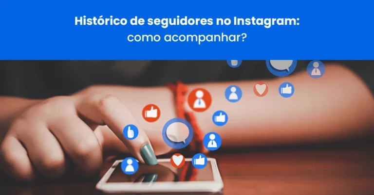 Pessoa usando smartphone com ícones de interação social, representando crescimento de seguidores no Instagram.
