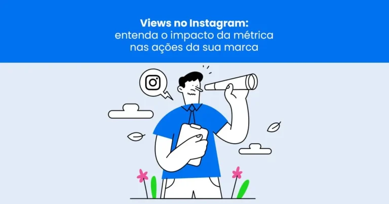 Ilustração de pessoa com luneta representando o monitoramento de visualizações no Instagram para marcas