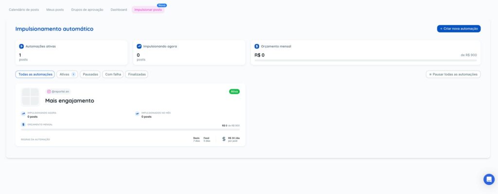 Como acompanhar a automacao para impulsionar uma publicação no Instagram pelo Flux