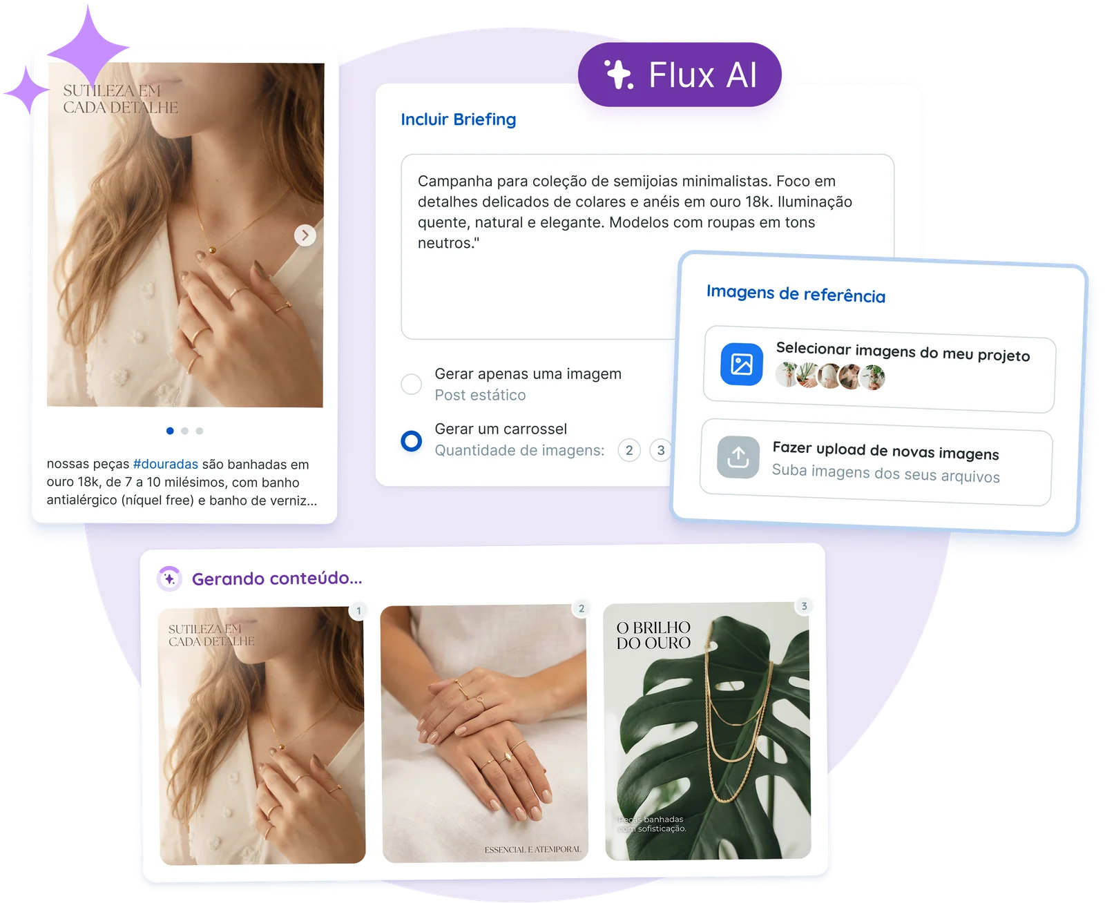Criação de posts com o Flux AI no Reportei Flux.