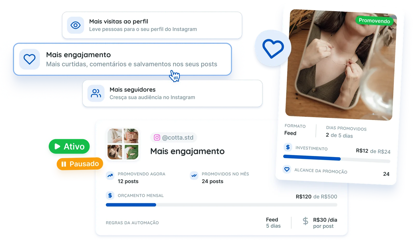 Mockup das regras de impulsionamento no Flux