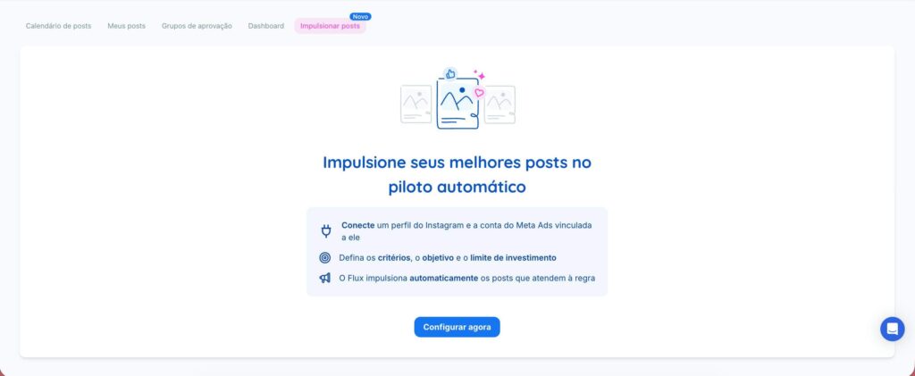 Nova funcionalidade de impulsionar uma publicação no Instagram automaticamente pelo Flux