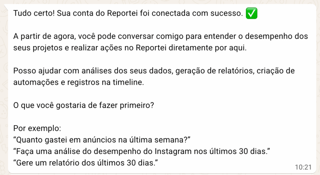 Mensagem automatica do assistente de IA no WhatsApp