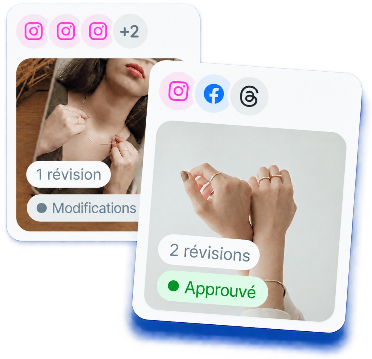 Cartes de validation et de révision dans Reportei Flux