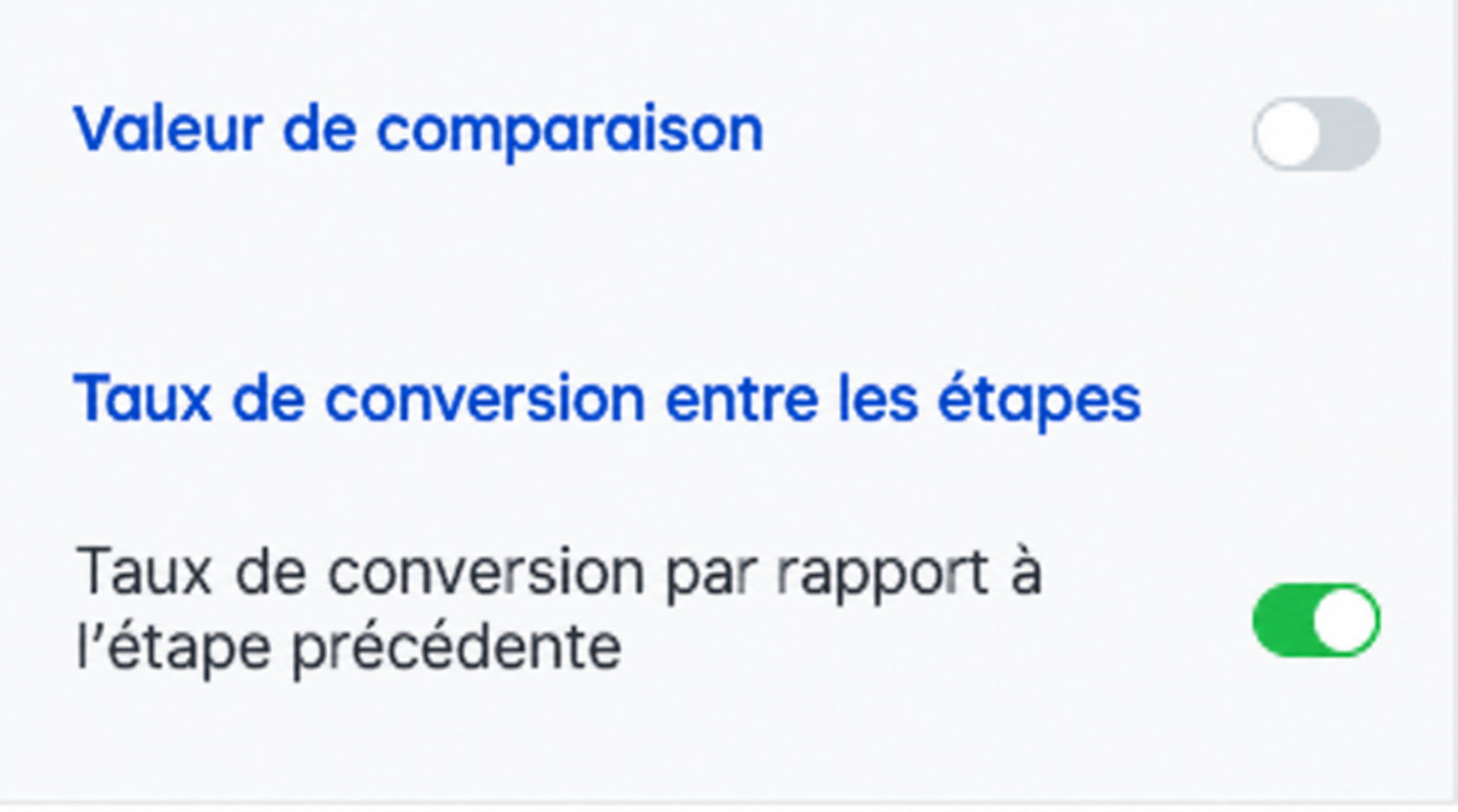 Réglages de la valeur de comparaison et du taux de conversion dans Reportei