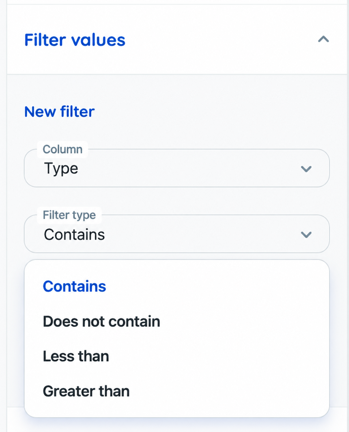 Table filter options in Reportei